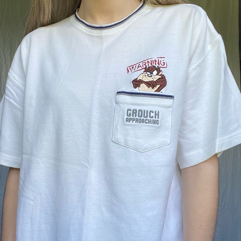 Warner Bros Studio Large Embroidered Tasmanian Devil Short Sleeve Cotton Shirt